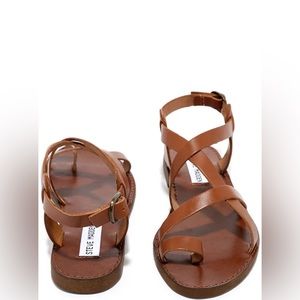 Steve Madden Agathist Cognac Leather Flat Sandals